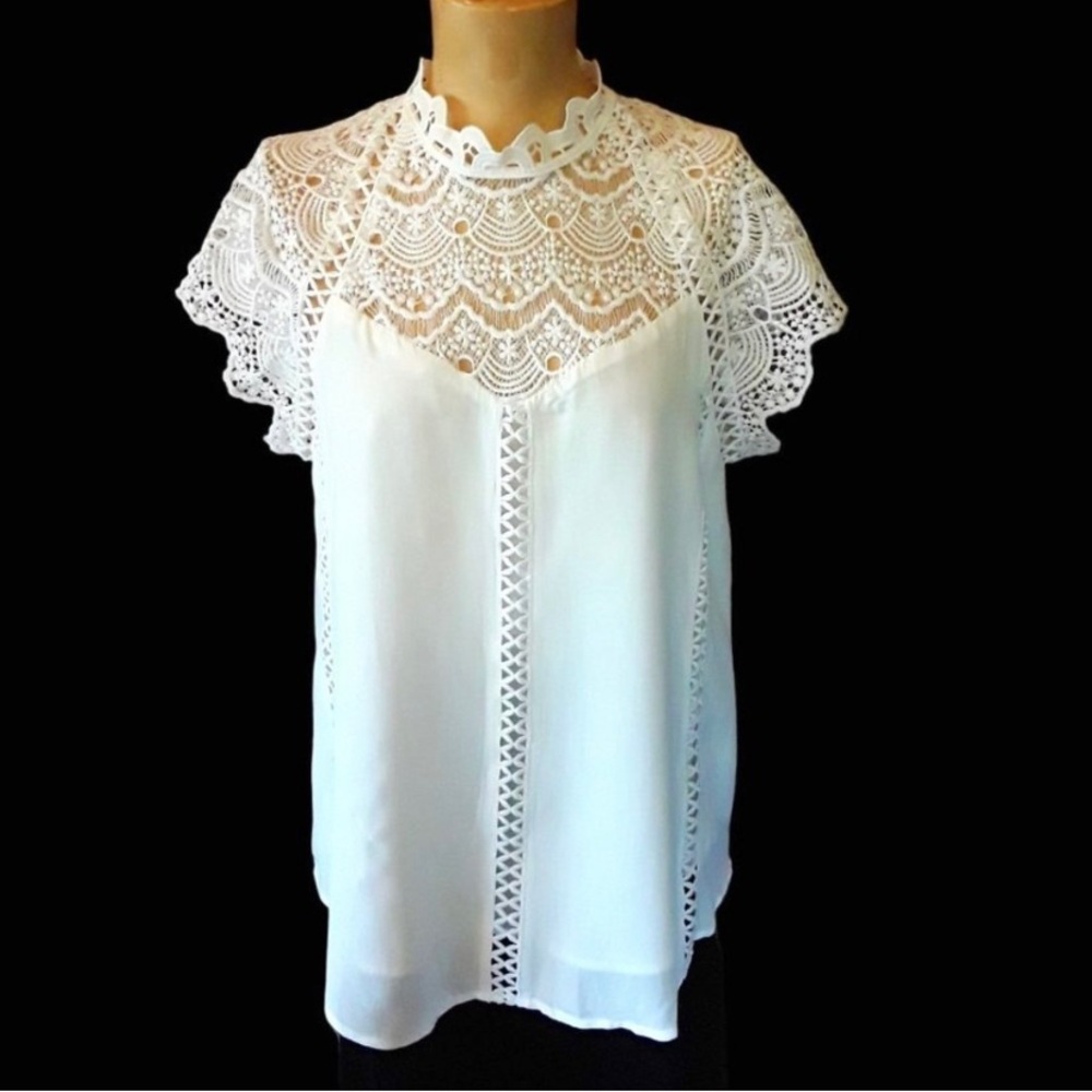 White Lace FLORYDAY Soft Cotton Lawn Top Blouse Size M